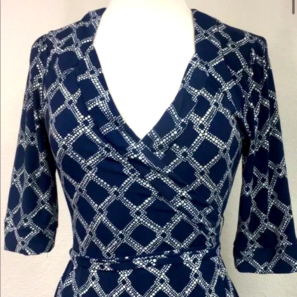 Merona Navy White Chevron Wrap Midi Dress - S